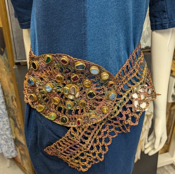 Vintage Metal Belt Multicolor Gemstone Statement. From 1970 Off The Runway. main image 4
